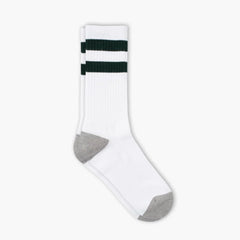 Men's Cotton Crew Sock | White x Green Stripe